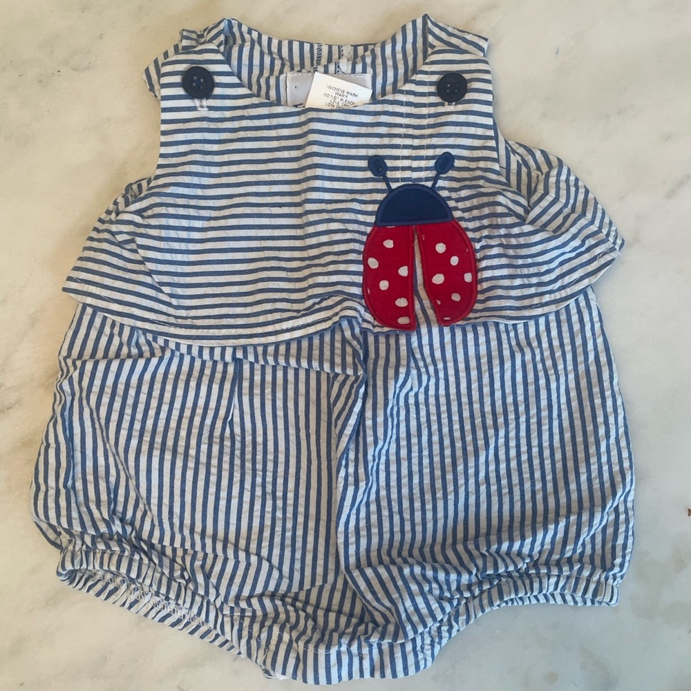 Florence Eiseman Striped Ladybug Seersucker Baby Romper